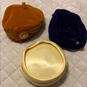 Vintage Hat Trio Orange Velvet, Purple Velvet& Cream Satin